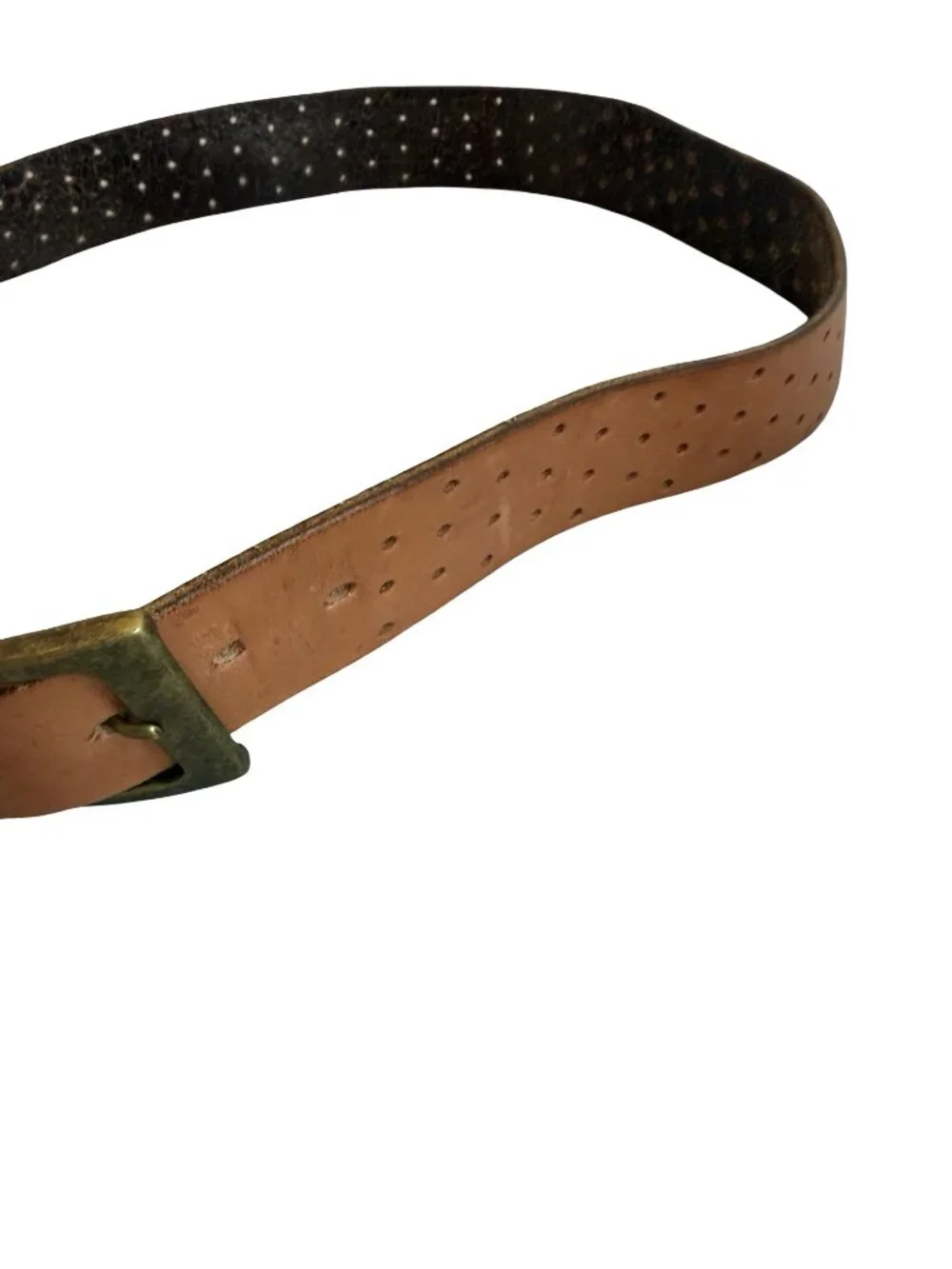 100% Leather Brown Belt Perforated Hole Detail Versatile Everyday Luxury